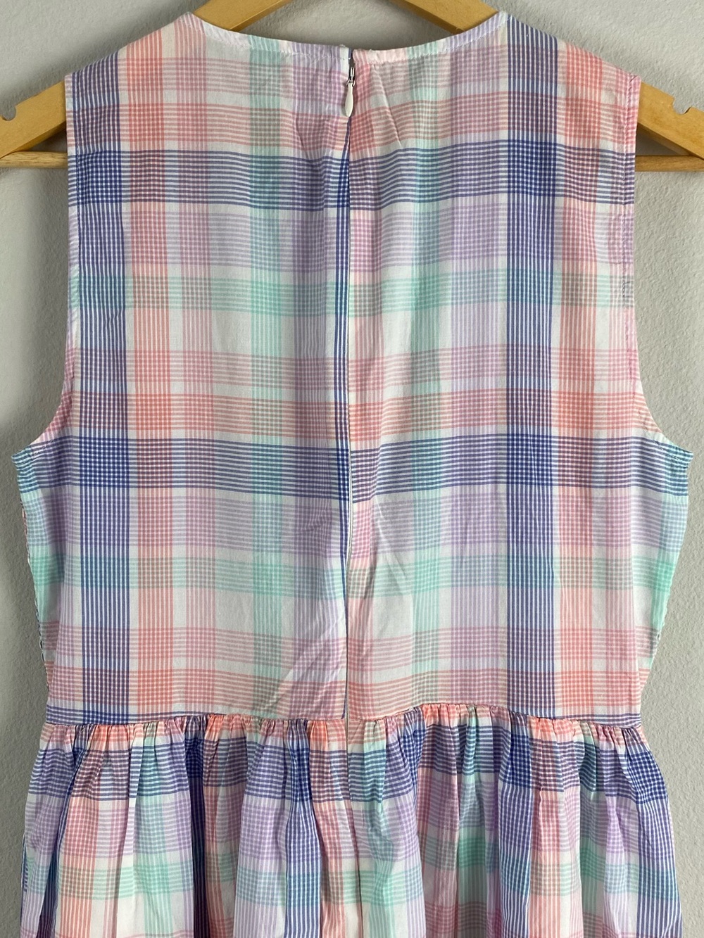 J. Crew Factory Pastel Plaid Smocked Midi Dress | 2 Pockets | Multicolor - Picture 5 of 16